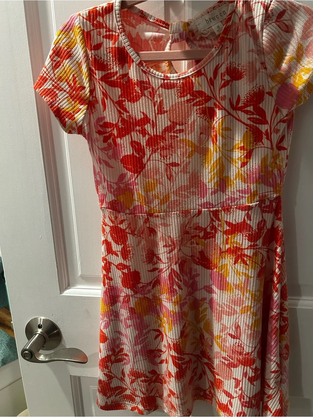 btween Pink, Coral & Yellow Floral Ribbed Knit Dress